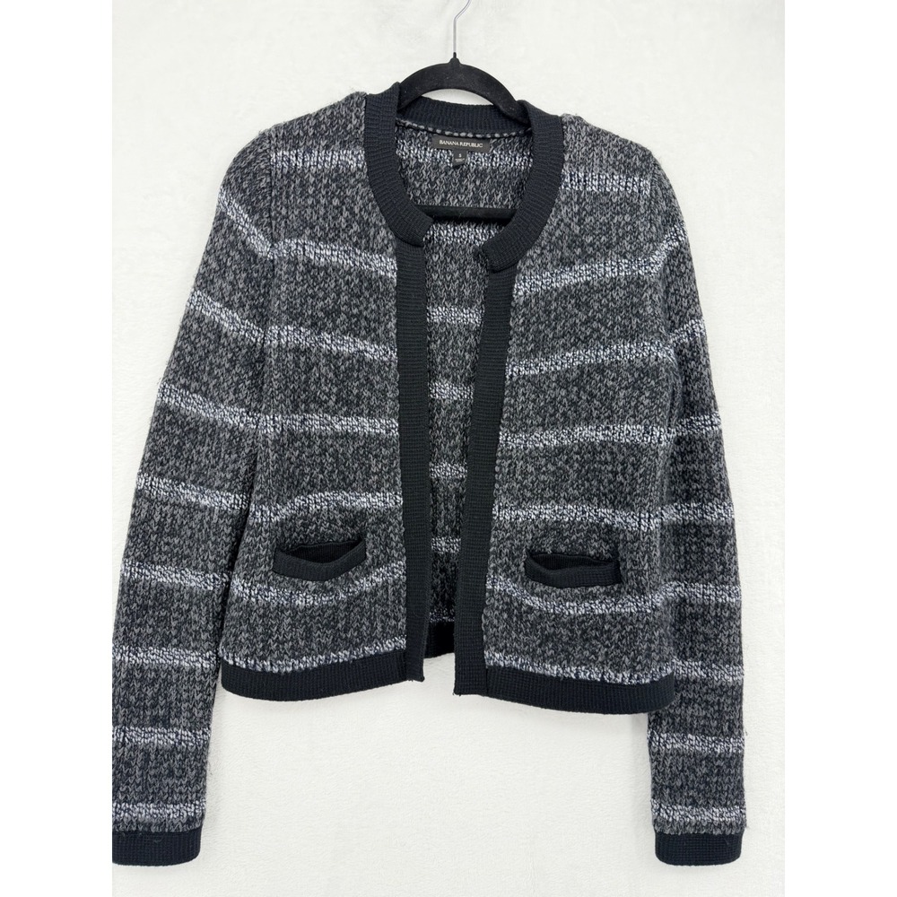Banana Republic Gray Striped Wool Alpaca Blend Open Front Cardigan S Career Chic